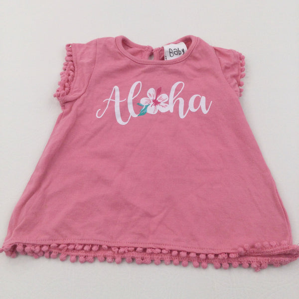 'Aloha' Glittery Flower Pink Jersey Tunic Top - Girls 0-3 Months