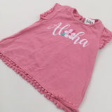 'Aloha' Glittery Flower Pink Jersey Tunic Top - Girls 0-3 Months