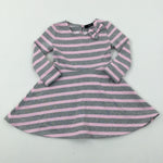 Glittery Pink Striped Long Sleeve Dress - Girls 18-24 Months