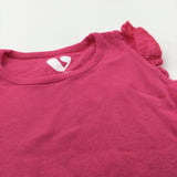 Bright Pink T-Shirt with Lacey Sleeves - Girls 3-6 Months