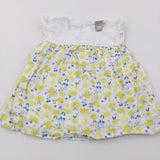 Bees Yellow, Blue & White Cotton Sun Dress - Girls 0-3 Months