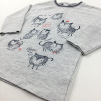 'Cat Chat' Cats Grey Long Sleeve Dress - Girls 18-24 Months