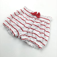 Red & White Striped Lightweight Jersey Shorts - Girls 3-6 Months