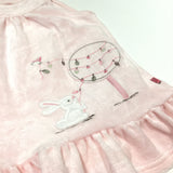 Rabbit Appliqued Pink Velour Dungaree Dress - Girls 0-3m