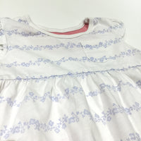 Blue Flowers White Jersey Dress - Girls 0-3m