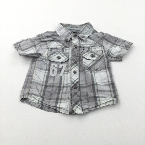 'Special Edition 1967' Grey & White Checked Cotton Shirt - Boys 3-6 Months