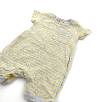 Grey & Yellow Striped Jersey Romper - Boys/Girls 3-6 Months