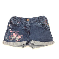 Butterfly Applique Denim Shorts - Girls 3-4 Years