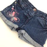 Butterfly Applique Denim Shorts - Girls 3-4 Years