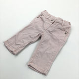 Pale Pink Cotton Twill Trousers with Adjustable Waistband - Girls 3-6 Months