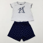 Bunny Hearts Navy & White Short Pyjamas - Girls 2-3 Years