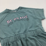 'Be Brave' Green Thick Jersey Dress - Girls 9-10 Years