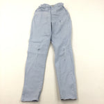 Distressed Pale Blue Cotton Twill Skinny Trousers with Adjustable Waistband - Girls 9-10 Years