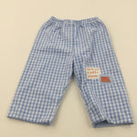 'They Are Good For Jumping In The Puddles' Embroidered Boots Blue & White Checked Cotton Trousers - Boys 3-6 Months