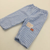 'They Are Good For Jumping In The Puddles' Embroidered Boots Blue & White Checked Cotton Trousers - Boys 3-6 Months