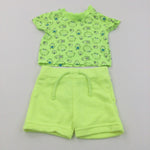 Monsters Neon Yellow & Green T-Shirt & Jersey Shorts Set - Boys 3-6 Months
