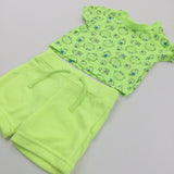 Monsters Neon Yellow & Green T-Shirt & Jersey Shorts Set - Boys 3-6 Months