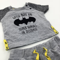 'Little Boys Are Super Heroes In Disguise' Batman Black, Yellow & Grey T-Shirt & Shorts Set - Boys 3-6 Months
