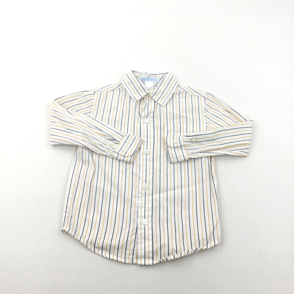 Striped White Yellow & Black Long Sleeve Shirt - Boys 2-3 Years