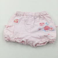 Flowers Appliqued Pink Cotton Shorts - Girls 3-6 Months