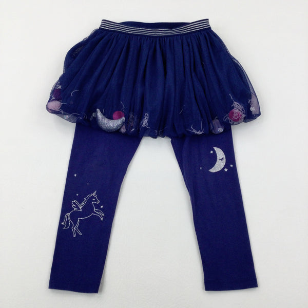 Unicorn Glittery Blue Leggings With Attached Skirt - Girls 2-3 Years