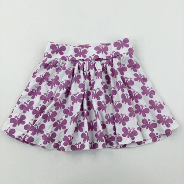 Butterflies White & Purple Cotton Skirt - Girls 2-3 Years