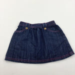 Dark Blue Denim Skirt With Pink & Red Stitching - Girls 2-3 Years