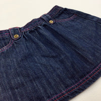 Dark Blue Denim Skirt With Pink & Red Stitching - Girls 2-3 Years
