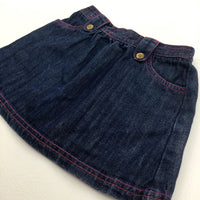 Dark Blue Denim Skirt With Pink & Red Stitching - Girls 2-3 Years