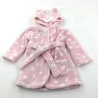 'Pretty Little Girl' Hearts Pink & White Dressing Gown with Hood & Ears - Girls 6-9 Months