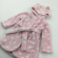 'Pretty Little Girl' Hearts Pink & White Dressing Gown with Hood & Ears - Girls 6-9 Months