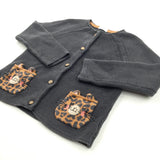 Leopard Pockets Charcoal Grey Knitted Cardigan - Girls 2-3 Years