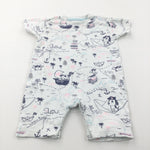 Pirate Treasure Map White Jersey Romper - Boys 6-9 Months