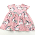 Unicorns Pink & White Lightweight Jersey Dress - Girls 12-18 Months