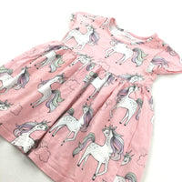 Unicorns Pink & White Lightweight Jersey Dress - Girls 12-18 Months