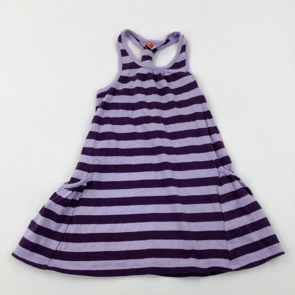 Purple Striped Cotton Sleeveless Dress - Girls 3-4 Years
