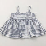 Slate Blue & White Striped Jersey Vest Top - Girls 6-9 Months
