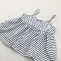 Slate Blue & White Striped Jersey Vest Top - Girls 6-9 Months