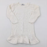 White Long Sleeve Knitted Dress - Girls 3-4 Years