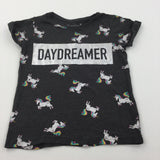 'Daydreamer' Unicorns Charcoal Grey T-Shirt - Girls 7-8 Years