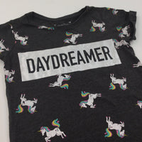 'Daydreamer' Unicorns Charcoal Grey T-Shirt - Girls 7-8 Years