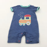 Train Appliqued Blue & Green Jersey Romper - Boys 0-3 Months