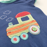 Train Appliqued Blue & Green Jersey Romper - Boys 0-3 Months