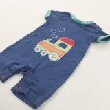 Train Appliqued Blue & Green Jersey Romper - Boys 0-3 Months