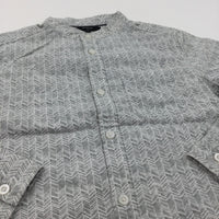 Sage Green & White Patterned Cotton Shirt - Boys 7-8 Years