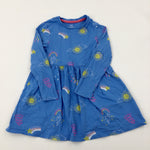 'Radiate Positivity' Sun Stars Blue Cotton Long Sleeve Dress - Girls 3-4 Years
