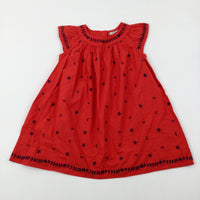 Flowers Red Cotton Sleeveless Dress - Girls 3-4 Years