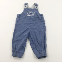 'Catch Me If You Can' Car Appliqued Blue & White Striped Cotton & Jersey Dungarees - Boys 3-6 Months