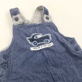 'Catch Me If You Can' Car Appliqued Blue & White Striped Cotton & Jersey Dungarees - Boys 3-6 Months