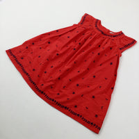 Flowers Red Cotton Sleeveless Dress - Girls 3-4 Years
